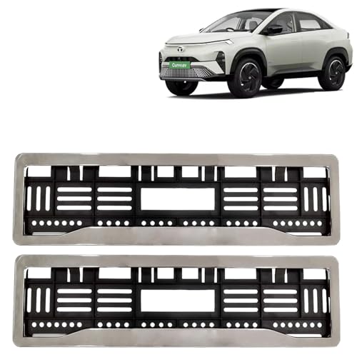 Image of KINGSWAY Curvv EV Car Number Plate Frames Chrome for All 2024 Onwards Models of Tata Car Registration Plate Holders, Licence Plate Covers (Front and Rear), Universal Size 51.5 x 14.5 cm