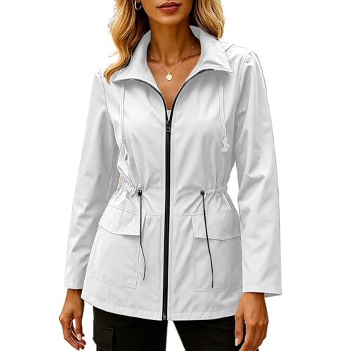 Chaqueta impermeable para mujer cortavientos ligero con capucha y cremallera para exteriores