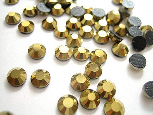 Threadnanny Czech Quality (1440 Pieces) 10gross Hotfix Crystal Rhinestones for Clothes Crafts, Hot Fix Glue on Flatback Crystals Gemas de Diamantes de imitación (4mm/16ss Gold Color)