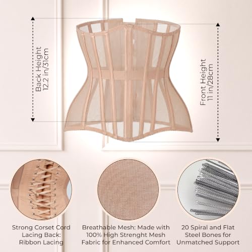 Image of Mesh Corset Waist Trainer for Women - Underbust Corset Lace Up - Waist Cincher Shapewear - Body Shaper