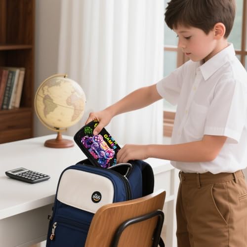 Image of Gamer Pencil Case for Boys & Girls - Video Game Themed Pouch with Gamepad Design, Large Capacity Zippered Pen Bag, Flip Top Gaming Stationery Holder for School, Office, Back to School Supplies