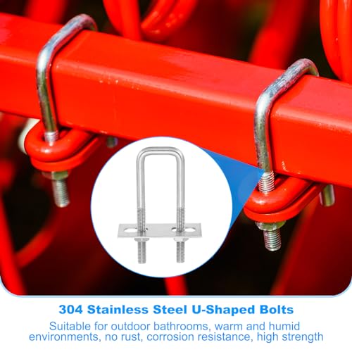 Image of PATIKIL M8x25x100mm Square U-Bolts Kit, 2Set 304 Stainless Steel Square U Shaped Bolts Replacement Parts with Frame Plates and Nuts for Ski Board Sailboat Trailer