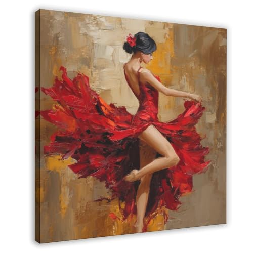Toile d'art danseuse rouge 30x30 cm pour décoration de chambre