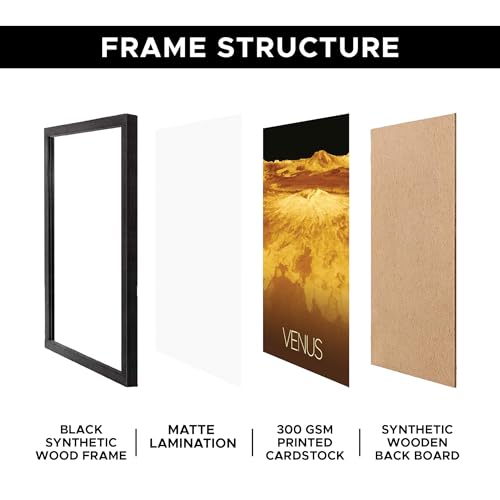Image of CodersParadise Wood Space Wall Poster Frames - Pack Of 6 | 8 X 12Cm (A4 Size) | Aesthetic Artwork Framed Posters | Framed Posters For Living Room, Bedroom, Home And Office