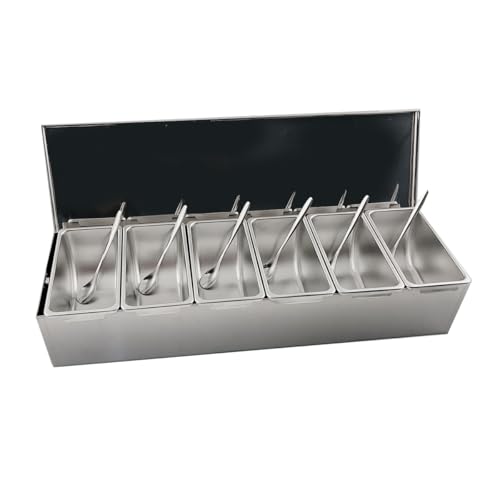 Lfhelper Magnetic Pizza Topping Station with 6 Removable Compartments 600 ml Each Stainless Steel Compartment Pizza Storage Container for Restaurant and Home Kitchen