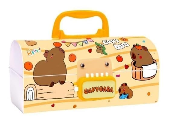 Kids Pen & Pencil Box - Suitcase Style Password Lock Pencil Case | Multi-Layer Stationery Organizer for Boys & Girls | Return Gift Item for Kids (School Supplies) (Capybara Lock Compass)