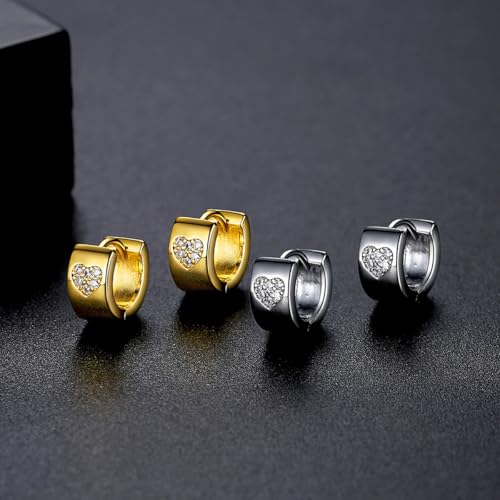 14K Gold Vintage Heart Clasp Earrings with Moissanite, Chunky Hoop Earrings for Women, Ideal for Everyday Wear4