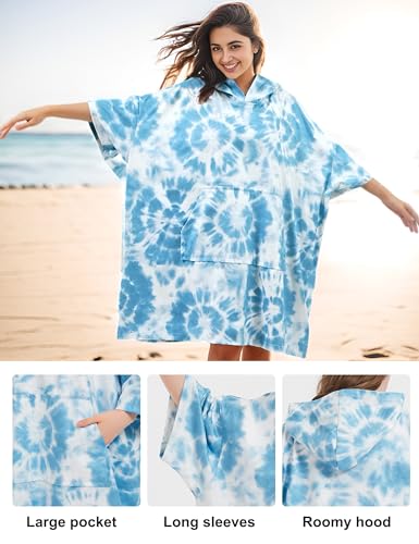 KFUBUO Surf Poncho Changing Towel Swim Robe with Pocket Plus Size Terry Cloth Swim Cover Up for Women Towel Poncho Hoodie