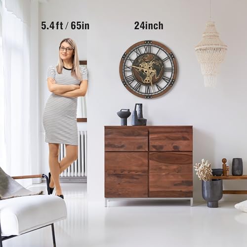 24 World Map Moving Gear Wall Clock