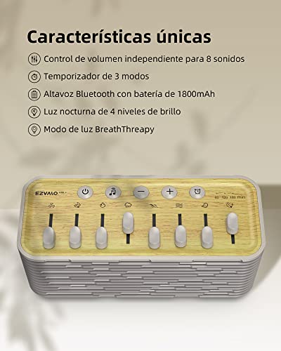 Ezvalo White Noise Sleep Sound Machine, 255+ Mixer Options With Portable Speaker, Night Light, Sleep Timer, Breath Therapy, Headphone Jack White Noise Machine For Adults Sleeping Meditation With Light #TOP4