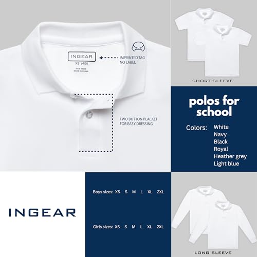 INGEAR Girls Short Sleeve Polo Shirt 2-Pack - School Uniform, Casual Wear, Moisture-Wicking, Breathable, Sizes 4-163
