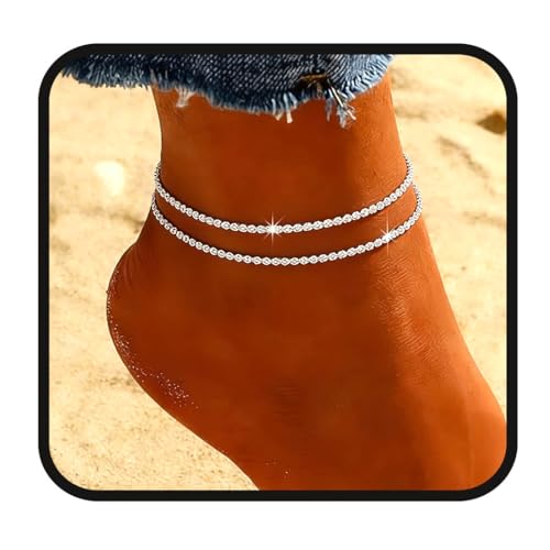Image of Yalice 925 Sterling Silver Ankle Bracelets for Women Dainty 14K Gold Plated Anklets Set Shiny Waterproof Ankle Chain Cross Beach Foot Jewelry Gifts