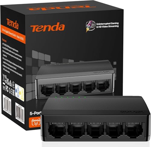 Image of Tenda 5 Port Gigabit Unmanaged Ethernet Switch, Ethernet Splitter, Network Hub, 5 x 10 /100 /1000Mbps Ports, Plug & Play, Desktop & Wall Mount Ethernet Hub Splitter, Fanless Design (SG105-EU)