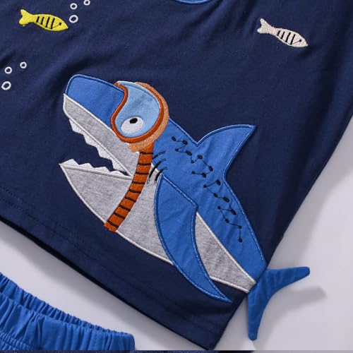 Image of HILEELANG Toddler Boy Summer Short Clothes Sets Cotton Crewneck Tees Shorts Pocket Adjustable Knite Shorts Playwear Sets