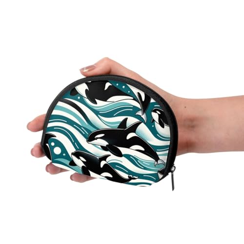 Portable Coin Purse Killer-Whales-Waves Mini Zippered Money Pouch Card Holder3