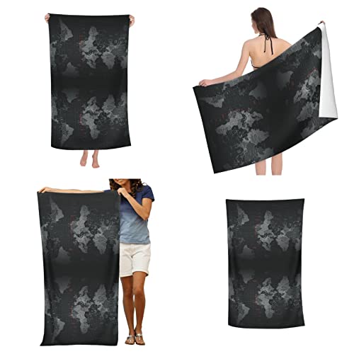 Ytora Black World Map Oversize Beach Towel,Quick Fast Dry Sand Free,Soft Plush Swim Bath Towels For Adults Mens Women Gift #TOP6
