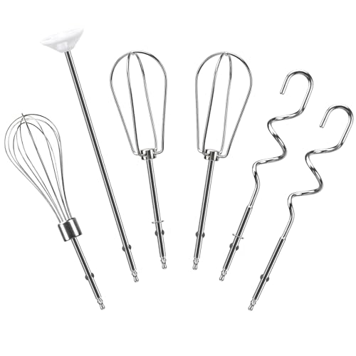 Hand Mixer Beaters Replacement for Cuisinart CHM Series, Stainless Steel Beater, Whisk, Dough Hook, Blending Rod Attachments Parts for HM-90S HM-50 HM-70 CHM-3 CHM-7PK 9 7 5 3 Mixers Blender - 6 PCS