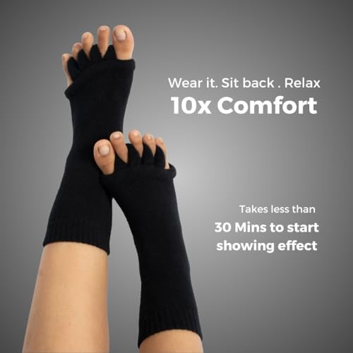 Image of DIRTS Foot Alignment Socks 5 Toe seprator -Easing Bunion, Plantar Fasciitis, Hammer Toes, and Pain Relief |- Size UK6-9 (Black polyester, One Size)