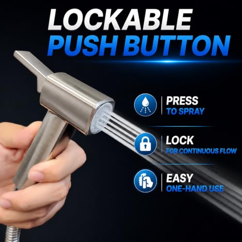 Eurolife Handheld Bidet Sprayer for Toilet, Lockable Push Button, High Pressure Bathroom Sprayer, Cloth Diaper & Personal Hygiene Sprayer, Tank Mount No-Drill Install, Stainless Hose Set, Niken Color by EUROLIFE - Used condition - Image 2
