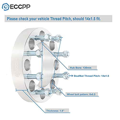 Eccpp 1.5" 8 Lug Wheel Spacers 8X6.5 To 8X6.5 130Mm Cb Fits For Silverado 2500 3500 Hd For Sierra Hd 1500 2500 3500 Yukon 2500 With 14X1.5 Studs #TOP1