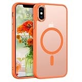 Telaso for iPhone X Case, iPhone Xs Phone Case Compatible with Magsafe Wireless Charging Translucent Matte Back Slim Shockproof Anti-Scratch Anti-Yellow Protective Magnetic iPhone X/XS Case, Orange