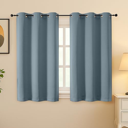 Image of Simplebrand Stone Blue Room Darkening Curtains for Bedroom 45 Inches Long 2 Panels Set, Sunlight Blocking Curtains for Small Windows, Grommet Energy Saving Thermal Insulated Short Drapes, 40Wx45L
