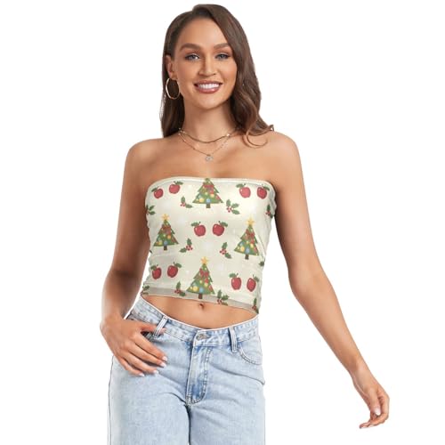 Christmas Tree Apple Pattern Summer Sexy Tube Top Comfy for Summer Party, Colorful, M