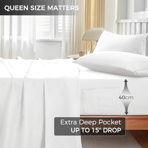 Image of Extra Deep Pocket King Size Sheets Set - 4 Piece Ultra Soft Microfiber Bedding Set, Hotel Luxury Queen Size fitted Sheet with Double Side Pocket - Wrinkle Free, Fade, Breathable (White, King)
