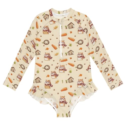 ALAZA Toddler Swimsuit Girl Bathing Suit Swimwear Rash Guard Hamster Fall Cute Long Sleeve 3T