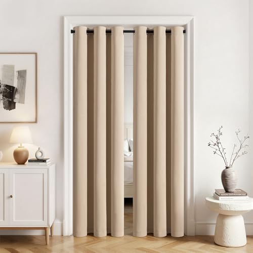 MIULEE Blackout Door Curtain Set of 2 34 x 80 Inch Beige Thermal Insulated Room Divider Drapes with Grommet Top for Privacy Cover Living Room Bedroom Closet & Temporary Doorway