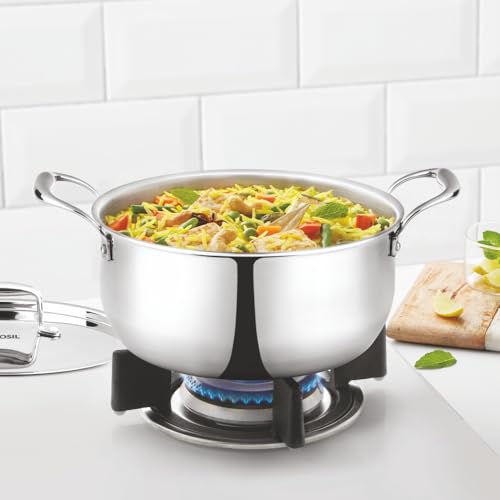 Image of Borosil Cookfresh Tri-ply Casserole 18cm (2.1 L) Steel Handle | SS304 Food Grade Steel, Dishwasher Safe | Compatible for Gas, Induction, Hot Plate, Halogen | 5 Years Warranty