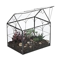Relaxdays Pflanzenterrarium, Glas & Zinn, Deko Glashaus für Kakteen & Moos, Glaskasten für Fensterbank, schwarz