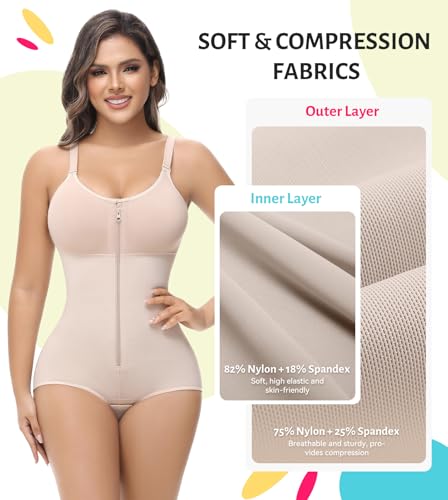 Image of SHAPSHE Fajas Colombianas Moldeadoras Body Shaper Post Surgery Compression Garment Shapewear Tummy Control with Zipper