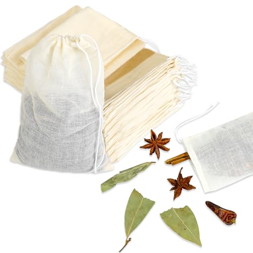 30 saquitos para especias, 10 x 15 cm, de algodón, muselina, bolsas de algodón con cordón, reutilizables, pequeñas bolsas de tela, bolsas de gasa, bolsas de té, para aperitivos, especias, jabón, café,
