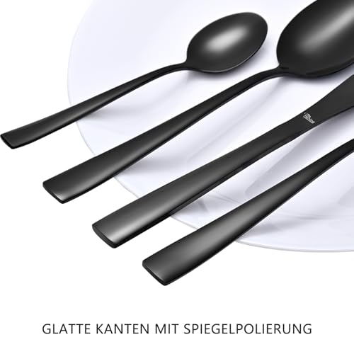 Otto Koning Besteck set 32-teilig - Besteckset Schwarz aus Hochwertigem Edelstahl, Modernes Bestecksets für 8 Personen, Spülmaschinenfest, Spiegelpoliert, Langlebig, Elegantes Design