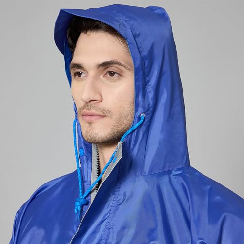 Image of THE CLOWNFISH Rain Coat for Men Waterproof Raincoat with Pants Polyester Reversible Double Layer Rain Coat For Men Bike Rain Suit Rain Jacket Suit Inner Mobile Pocket, Storage Bag (Royal Blue XXXL)