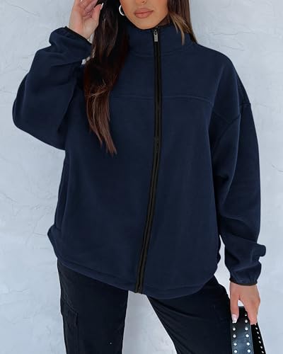 Image of BTFBM Women's Fleece Jackets Fall Winter Clothes 2025 Stand Collar Outwear Jacket Zip Up Casual Fuzzy Coats Pockets