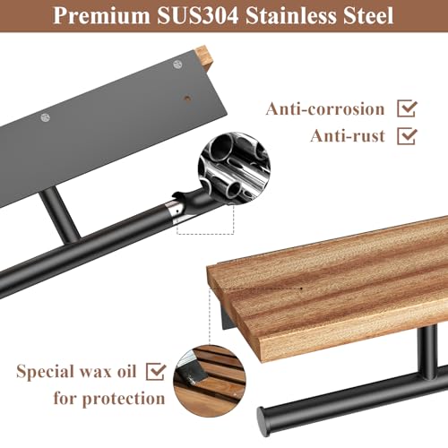 Image of Tindbea Double Toilet Paper Holder with Wood Shelf, Wooden Wall Mount Toilet Paper Roll Holder, Matte Black Stainless Steel Bathroom Toilet Tissue Holder (Sapele, Matte Black)