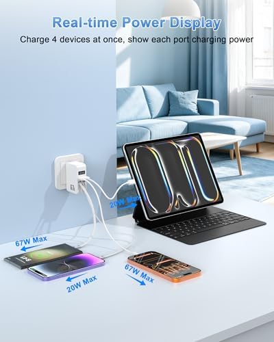 67W GaN Retractable Charger USB C with 3.3ft Woven USB C & Lightning Cables - 2