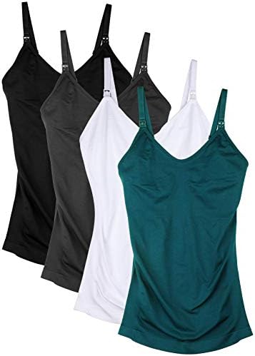 Womens Nursing Tank Tops for Breastfeeding with Built in Bra Maternity Cami Pack of 4