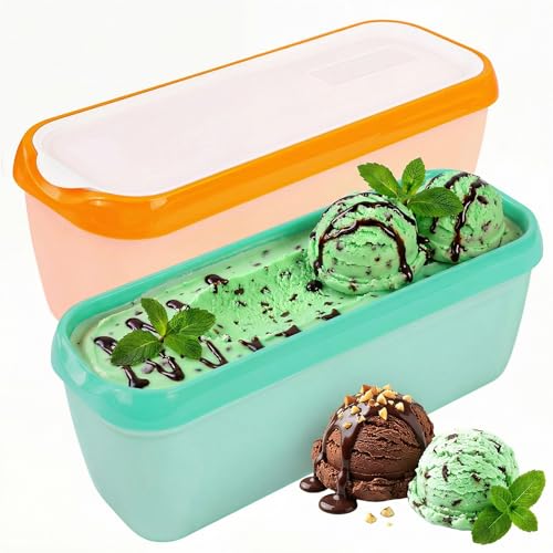 Otopone 2 Pcs Ice Cream Tubs with Lids Reusable Freezer Storage Tubs for Homemade Ice Cream Containers Perfect for Freezing Desserts and Meal Prep Mint Green Orange