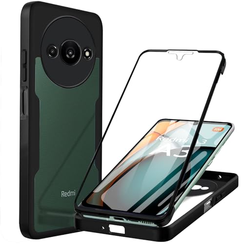 Cover per Redmi A3 Antiurto Custodia per Xiaomi Redmi A3 360 Gradi con Protezione dello Schermo Integrata Rugged Full Body Protettivo Case Trasparente TPU Silicone Cover per Xiaomi Redmi A3, Nero