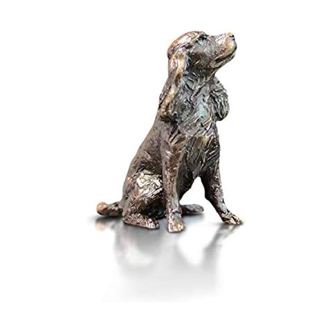 2077 Spaniel Butler and Peach Solid Bronze Miniature Sculpture Figure Cover