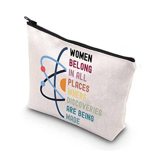 TSOTMO Bolsa de maquiagem feminina Steminist Gift Belong In All Places Where Discoveries Are Being Made Stem Woman Zipper Pouch, Bege, Descobertas femininas