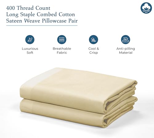 Image of Royale Linens 400 Thread Count 100% American Grown Cotton King Pillowcase Set - Luxury Sateen King Pillow case - 20 inchx40 inch Inch Soft & Smooth Set of 2 Beige Pillowcases - (King, Moroccan Sand)