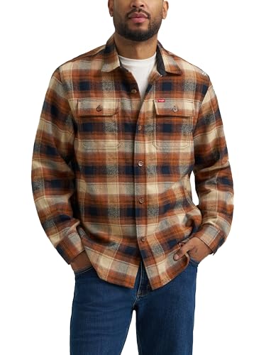 Wrangler Authentics Men's Standard Long Sleeve Flannel Shirt Jacket, Glazed Ginger Plaid