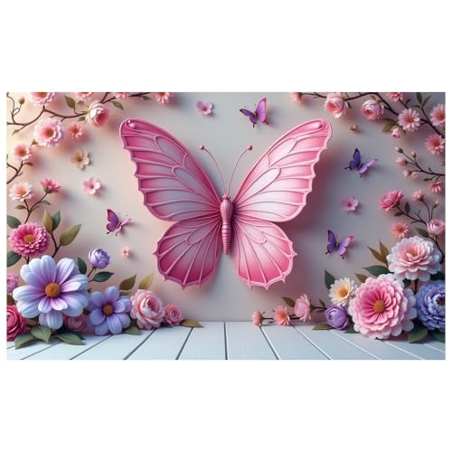 Fondo fotográfico con mariposas y flores 180x110 cm miniatura 1