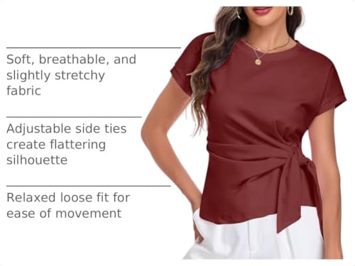 Image of HOTIAN Womens Cap Sleeve T Shirts 2026 Tie Waist Wrap Tops Crew Neck Blouses Dressy Casual Loose Work Business Dressy