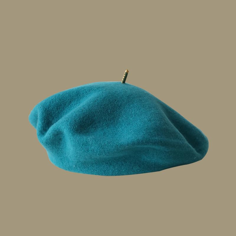 Women 100% Wool Mushroom Rimi Blue Berets Autumn Winter Metal Hat Top Knitting Artist Cap Painter Beanie Hat Sweet (Rimi blue)