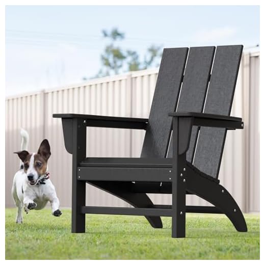 POLYDUN Modern Adirondack Chair, HDPE Plastic Patio Chairs for All Weather, Fire Pit Chair, Outdoor Lawn Chairs for Deck, Porch, Backyard, Garden, Black